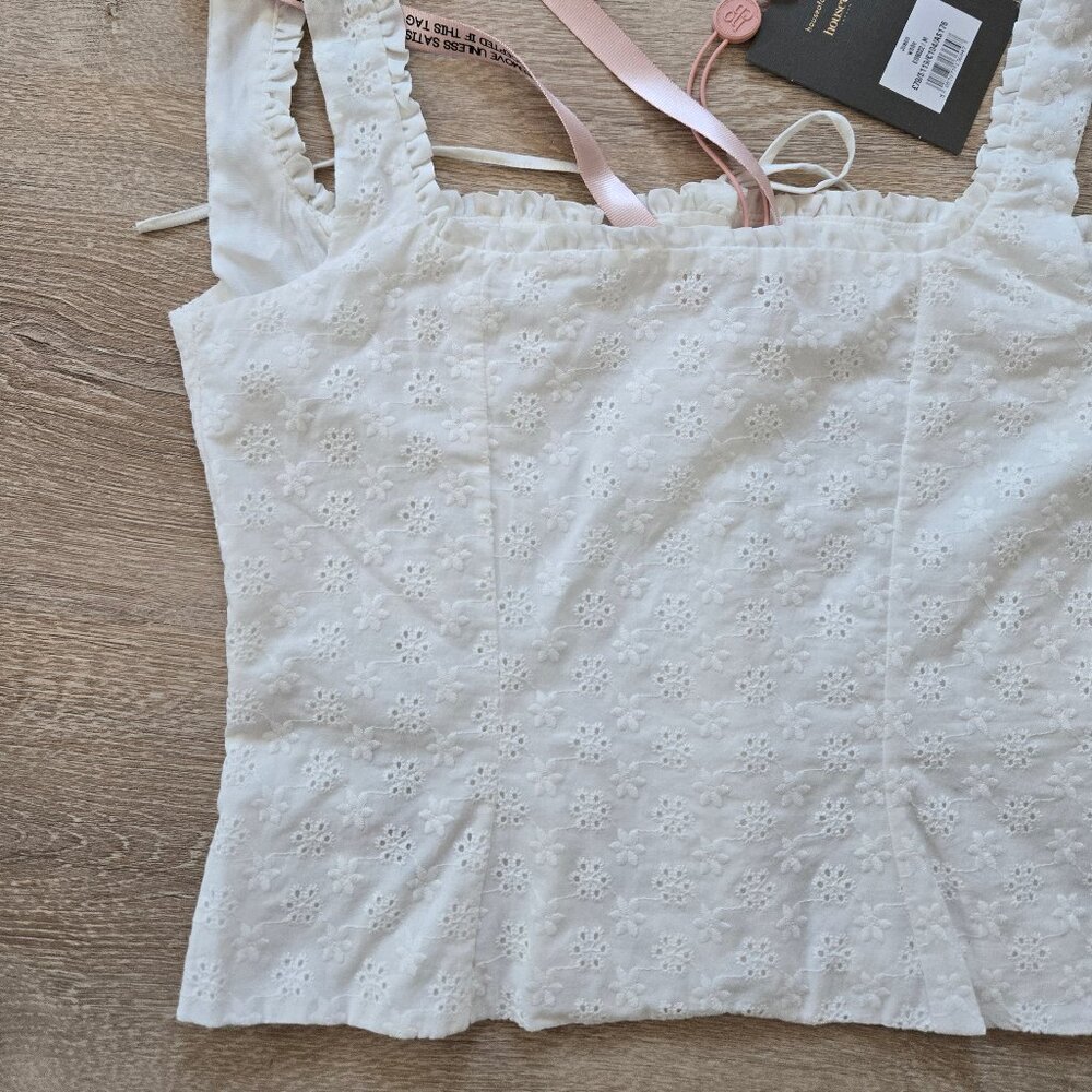 HOUSE OF CB Juana Broderie Anglaise Corset Top White Medium Button Front NWT - Picture 10 of 17